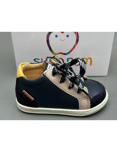 Bottines Shoo pom Bouba zip box regatta velours navy brillant des détails fins