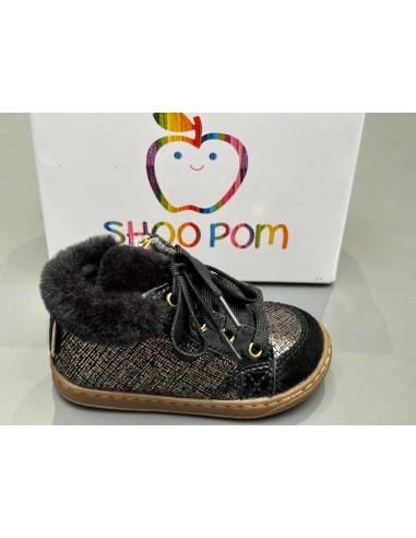 Bottines Shoo pom Bouba zip hair linen fur black basket pas cher