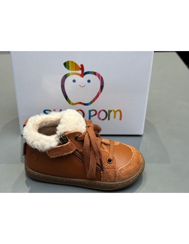 Bottines Shoo pom Bouba zip wool nappa fur camel off white français