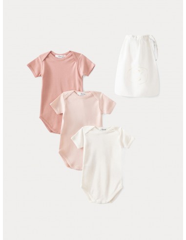 Lot de 3 bodies en coton bio bébé rose pale 50% de réduction en Octobre 2024