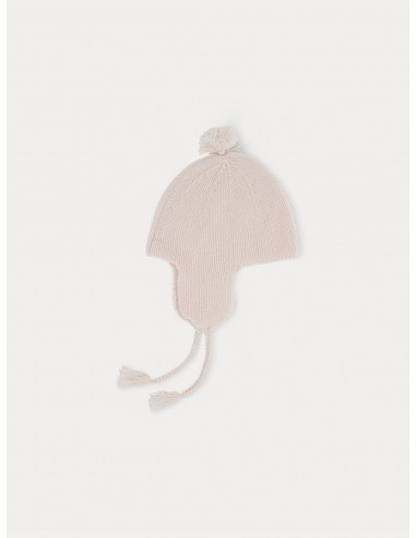 Bonnet bébé rose pâle en cachemire avec pompons l'achat 