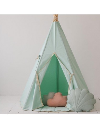 Ensemble tipi « Mint Fog » avec pompons et tapis sur le site 