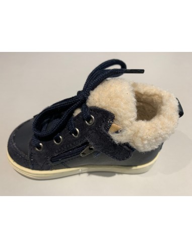 Bottines Shoo pom Bouba zip wool nappa fur navy off white À commander