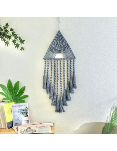 Attrape rêves Triangle Macramé Gris en linge